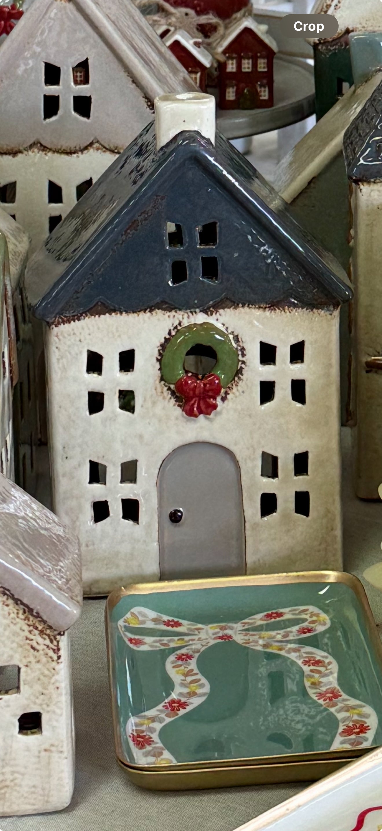 Christmas Tea Light House - Small Beige/Blue