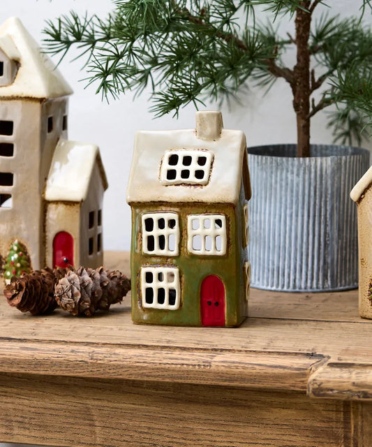 Christmas Tea Light House - Small Olive